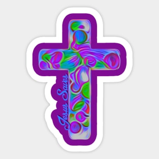 Jesus Saves Colorful Cross 2 Sticker